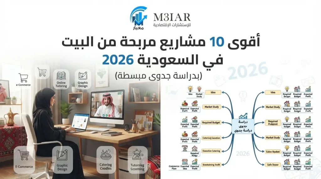 أقوى 10 مشاريع مربحة من البيت في السعودية 2026 (بدراسة جدوى مبسطة)