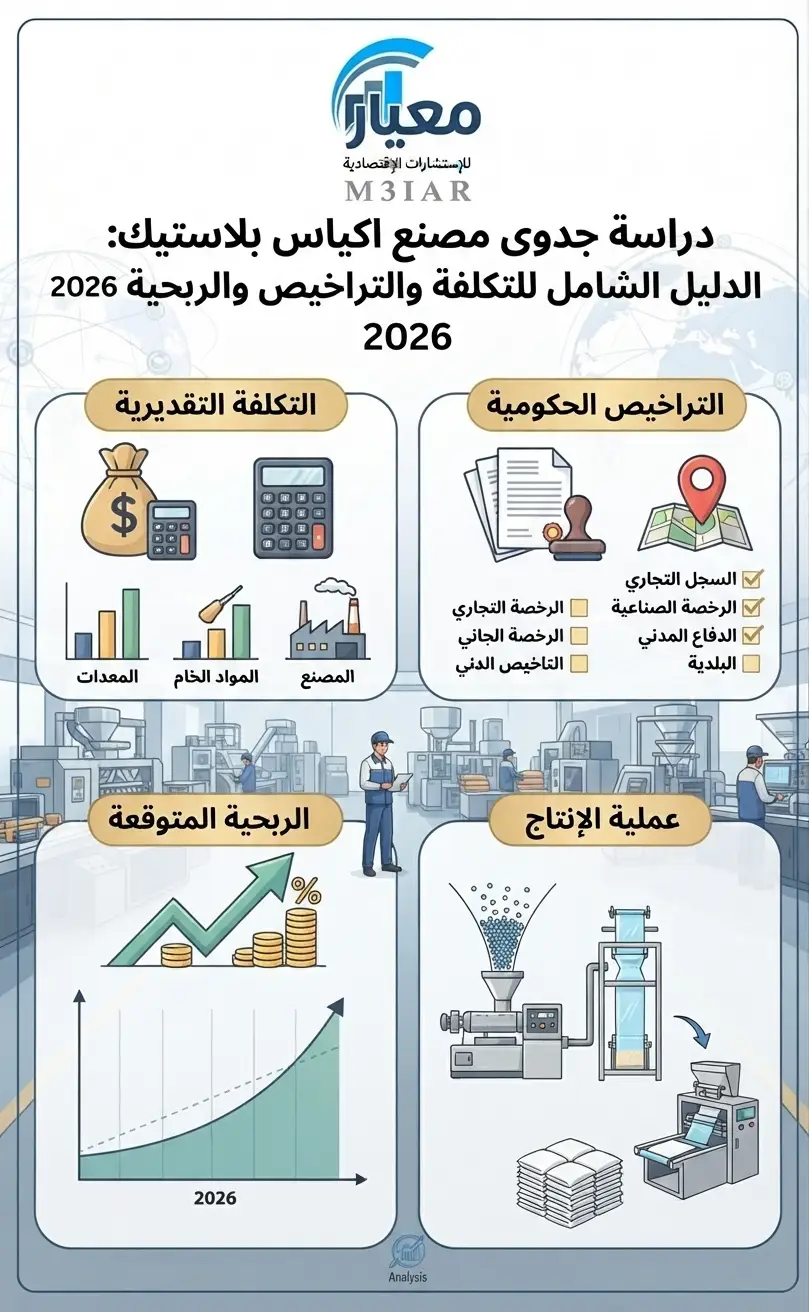 دراسة جدوى مصنع اكياس بلاستيك: الدليل الشامل للتكلفة والتراخيص والربحية 2026